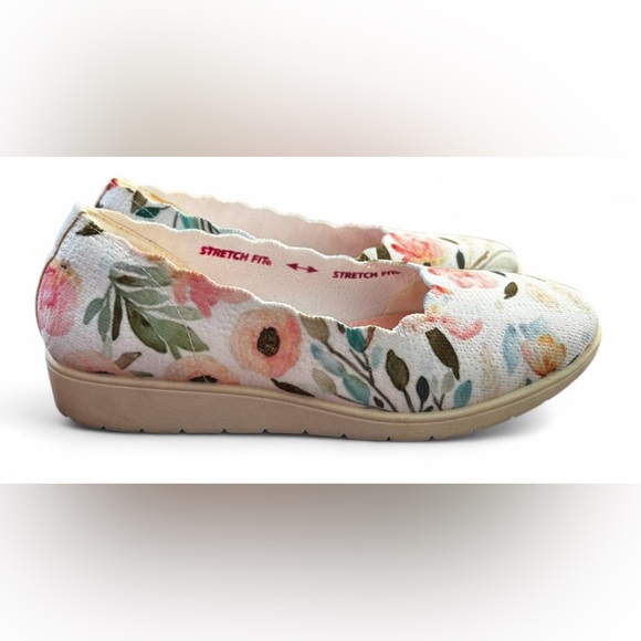 Skechers Shoes - Skechers Cleo Flex Washable Knit Scalloped Pastel Floral Flats with Memory Foam